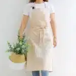 Vintage Washed Cotton Apron Japanese Simple Style Slim Long Apron Baking Cooking Nail Salon Workwear – close-up detail