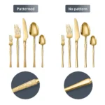 Goldoma stainless steel cutlery set with hammer pattern handles on a wooden table