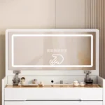 Modern white LED vanity dresser with mirror and stool - complete makeup table set for bedroom | Goldoma