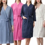 Women Water Absorption Bath Robe Solid Waffle Bathrobe Spa Home Dress Nightgown – close-up detail