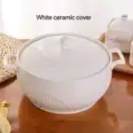 Ceramic Soup Pot Nordic Phnom Penh White Round 2.6L Large Bowl with Lid Cooking Utensils Household Kitchen Supplies