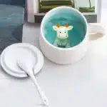Creative Ceramic Coffee Mug with Lid and Spoon Cute Cartoon Three-dimensional Kawaii Animal Milk Cup Couple Gift Water Cup