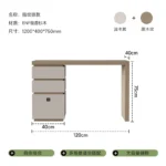 Minimalist wood dressing table with mirror and three storage drawers in modern bedroom setting