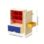 Desk Organizer with Retractable Bookend, Multi-Compartment Matte Finish, Hanging Storage Board, Large Capacity Pen Holder