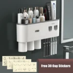 Automatic Toothpaste Dispenser Magnetic Adsorption Inverted Toothbrush Holder With Cup Toothpaste Bathroom Storage Rack Set
