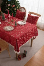 Beautiful Merry Christmas Red Jacquard Christmas Tree Bell Deer Tassel Tablecloth Tea Table Tablecloth Cover Towel Waterproof