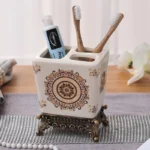 Bathroom Accessories Vintage Flower Ceramic Toothbrush Holder Bathroom Couple Toothbrush Toothpaste Storage Holder Bathroom