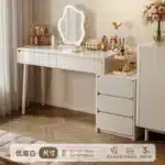 Solid Wood Dressing Table with Mirror and Stool - White – top view
