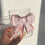 320ML Pink Bow Tie Princess Glass Juice Cup Cute Bow Tie Mug Glass Cup Christmas Gift Transparent Creative Milk Coffee Water