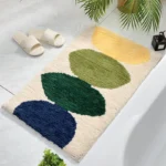 Green leaves flocking non slip bath mat on bathroom floor