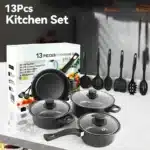 13-Piece Nonstick Cookware Set Black - Induction Compatible Pot Pan Set with Frying Pan & Utensils for Kitchen &