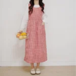 Korean Fresh Cotton Plaid Apron Side Slit Tie Gardening Vintage Apron Flower Shop Coffee Shop Restaurant Baking Apron – side