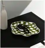 Ceramic Tray Checkerboard Jewelry Storage Plate Ring Earing Dessert Plate Home Decoration Retro Desk Organizer Kitchen