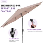 JHK 9ft Patio Umbrella with Tilt and Crank Button 8 Sturdy Ribs Waterproof Patio Table Umbrella for Outdoor Poolside Beach