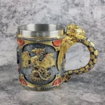 Creative 3D Mechanical Dragon Scale Beer Mug Large Capacity Coffee Cup Vintage Goblet 304 Stainless Steel Resin Bar Wine