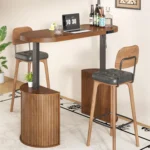 Mid Century Modern Electric Standing Desk with Storage, 55 x 22 Inch Small Sit Stand Up Desk, Wood Adjustable, Customized