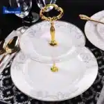 European Style Ceramic Double Layered Tray Fruit And Candy Plate Afternoon Tea Cake Stand Three Tier Dessert Holder Serving