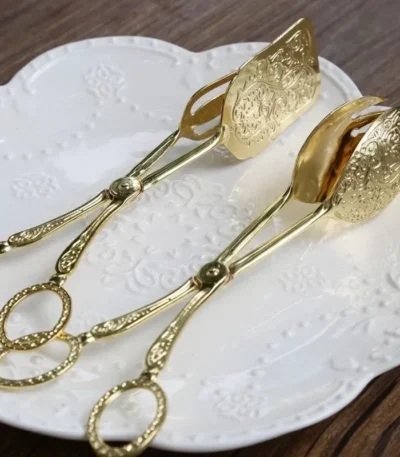 2pcs Food Tong Gold-plated Snack Cake Clip Salad Bread Pastry Clamp Baking Barbecue Tool Fruit Salad Cake Clip Kitchen
