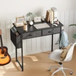 JHK Modern Office Computer Desk 32 Inch with Fabric Storage Drawers Space Side Bag Metal Frame Adjustable Feet For Home PC