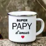 Super Papy Print Mugs Creative Coffee Cups Drink Water Tea Camping Cup Enamel Mug Outdoor Home Handle Drinkware Gift for