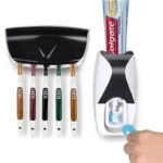 1 set of easy-to-use toothbrush holder with automatic toothpaste dispenser, wall mounted toothbrush storage rack, and