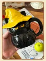 450ml Dreamy Ghost Cat Ceramic Mug with Lid – Cartoon Anime Style Couples' Cup/Holiday Gift, Unisex Cute Drinkware – styled