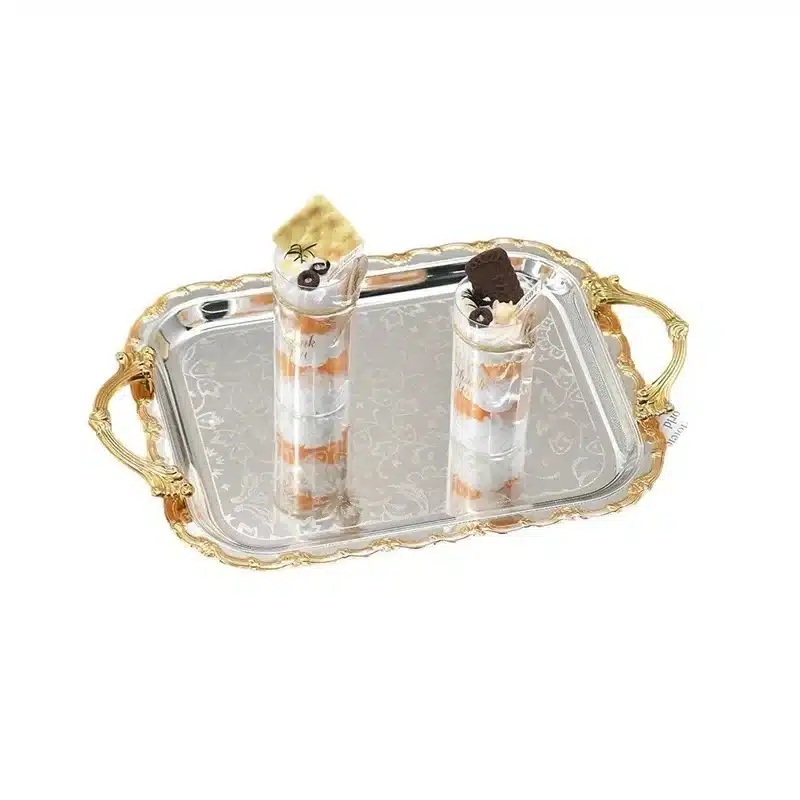 Luxury Gold Silver Serving Tray Middle Eastern Style Decorative Fruit Jewelry Dessert Nut Snack Plate For Home Room Display