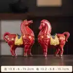 Chinese Red Tang Dynasty Horse Statue - Success Ceramic Horse Figurine, Office Desk Decor, Feng Shui Wealth Ornament – in a