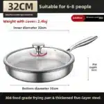 Uncoated 22-32cm frying pan, metal stainless steel frying pan, steak frying pan – angled view