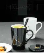 12 Constellations 420 Ml Ceramic Mugs Creative Mugs With Spoon Lid Black Mug New Bone China Coffee Cup Drinkware Couples