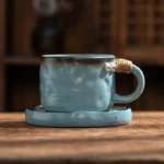 Japanese Ceramic Coffee Mug Saucer Vintage Stoneware Breakfast Oat Mug Creative Afternoon Camellia Flower Tea Cup Home Water