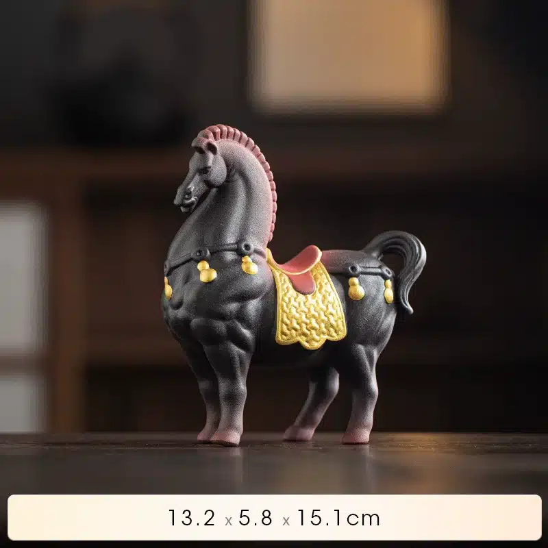 Chinese Red Tang Dynasty Horse Statue - Success Ceramic Horse Figurine, Office Desk Decor, Feng Shui Wealth Ornament