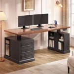 Farmhouse Electric Standing Desk, 63" Height Adjustable Computer Desk with 3 Drawers, Storage Shelves, Customized – in a