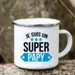 Super Papy Print Mugs Creative Coffee Cups Drink Water Tea Camping Cup Enamel Mug Outdoor Home Handle Drinkware Gift for