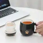 Creative Cartoon Black/White Lucky Cat With Cover Filter Tea Water Separation Office Cup Household Gifts Personal Mug, 1Pc