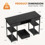 JHK 48 Inch Computer Gaming Desk with Fabric Drawers Storage Shelves Metal Frame Adjustable Feet Table For Bedroom Home