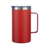 24oz double wall coffee mug with handle and leak-proof lid on a wooden table