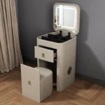 Modern minimalist 3-door solid wood dresser with jewelry organizer in a bedroom setting