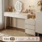 Solid Wood Dressing Table with Mirror and Stool - White – in a cozy room setting