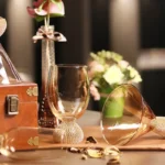 Elegant luxury crystal stemware diamond glass wine goblets on a table setting