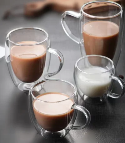 2PC Double Wall Glass Cup Heat Insulation Transparent Handmade Tea Drink Cups MINI Whisky glasses Coffee Mug with handle