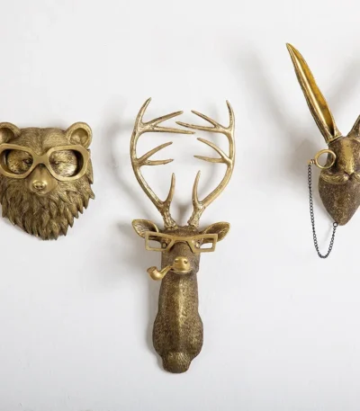 Wall Decoration Resin Imitation Copper Animal Deer Head Wall Storage Hook Wall Hanging Indoor Fireplace Office Decor