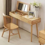 Solid wood dresser with mirror – makeup table with drawer in walnut finish, bedroom storage furniture from Goldoma