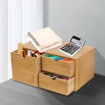 Desktop Drawers, Bamboo Desk Organizer Drawer, Tabletop Storage Organization Box, Recess Handles, Flat Top for Office Home