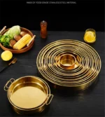 round 304 stainless steel Basin Fruit Food Storage Tray Deep Plate with Handle Cake Bread Pans Baking Dish dinner plate sets - Image 19
