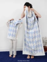 Striped Geometric Rhombuses Cotton Towels Soft Absorbent Face Towel Combed Long Staple Kids Hands Towel Adult Bath Household