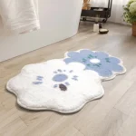 Cartoon double flower quick dry bath mat on bathroom floor