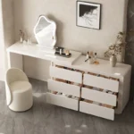 LED dressing table for bedroom with mirror, drawers, and stool - Goldoma