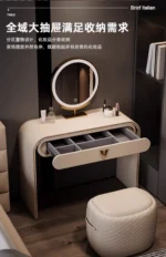 Modern Dressing Table with LED Mirror and Stool – 39.4 or 47.2 Inch – angled view