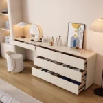 White modern dresser with 6 drawers – minimalist solid wood bedroom storage furniture